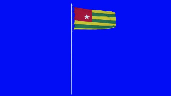 多哥旗帜迎风飘扬在蓝屏或色键背景上。4 k的动画
