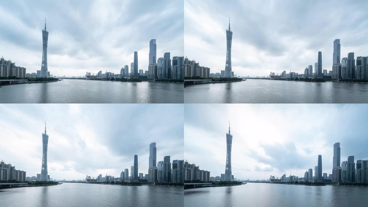 云朵流淌在广州城小蛮腰延时摄影广州市