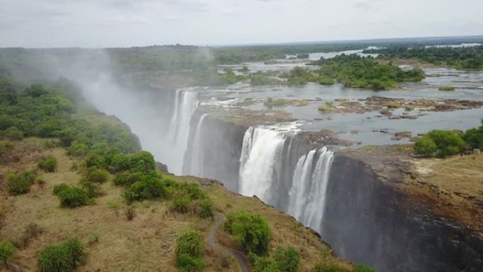 津巴布韦维多利亚瀑布鸟瞰图的4k镜头
