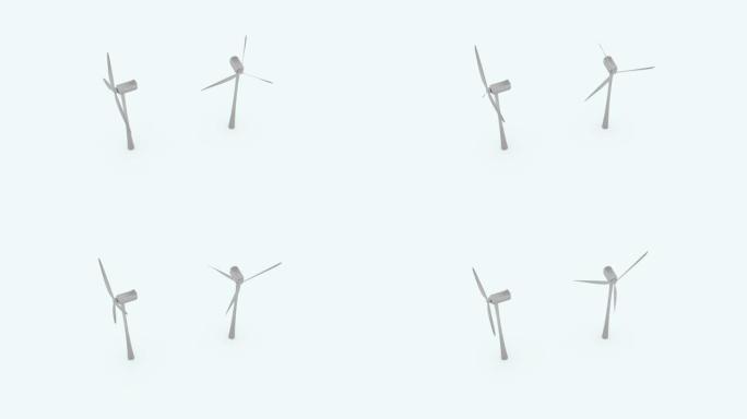 白色背景动画上的风力发电机