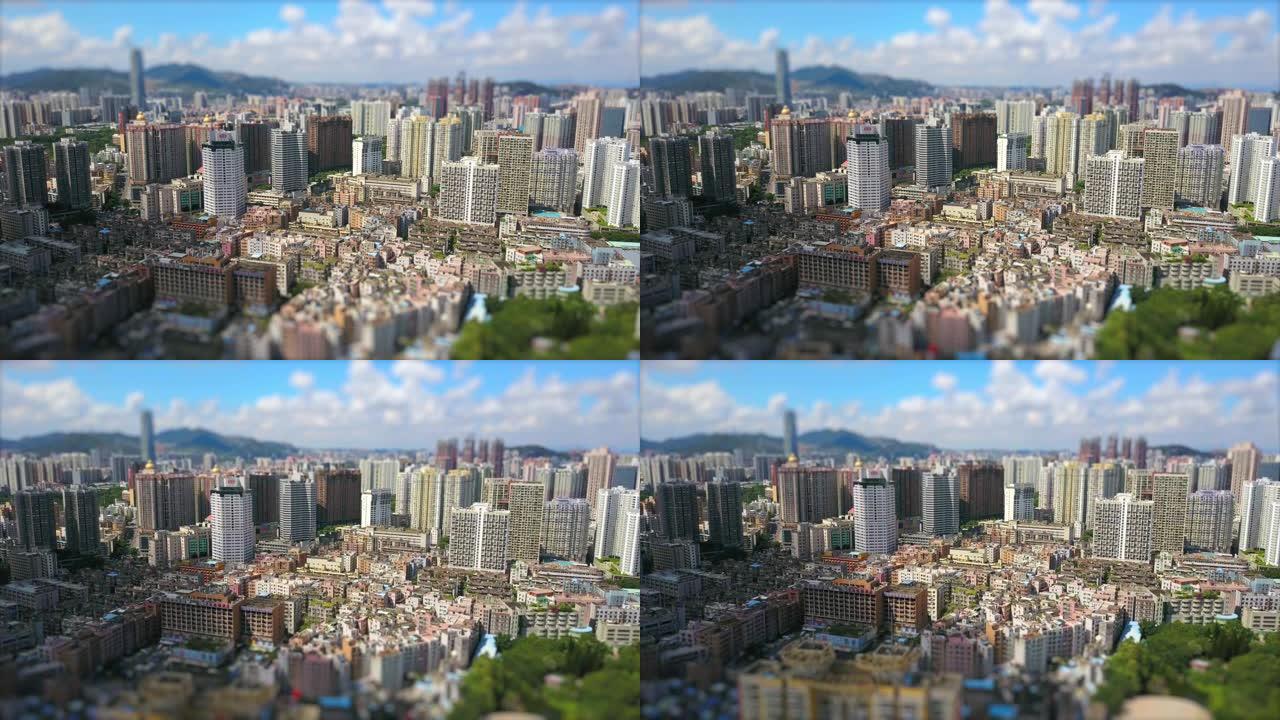 白天时间深圳城市景观市区贫民窟空中全景4k倾斜移位中国