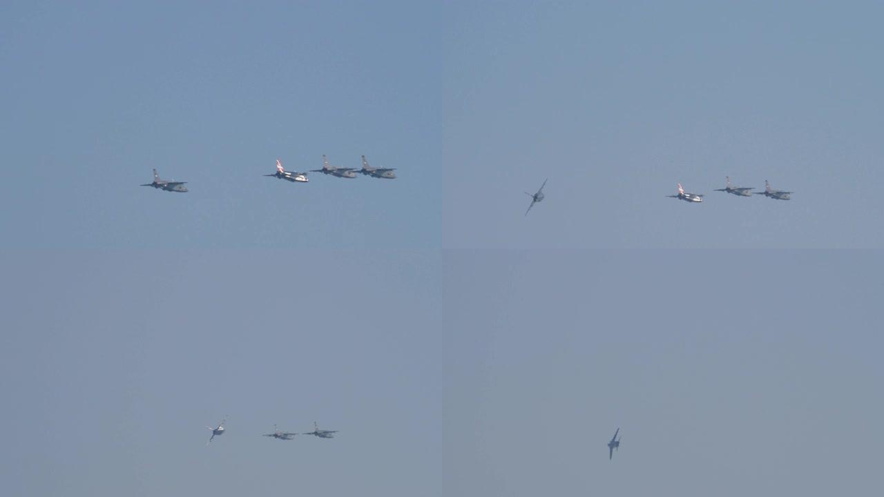 塞尔维亚空军索科J-22奥劳轰炸机飞机开放编队降落