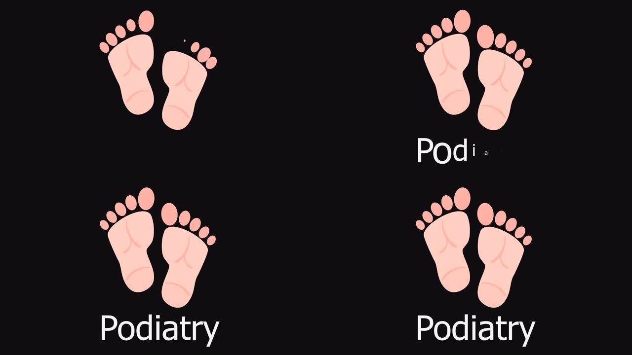 足部足病医学概念。人体足部解剖。提供4K全高清和高清视频2D黑屏色键渲染素材。