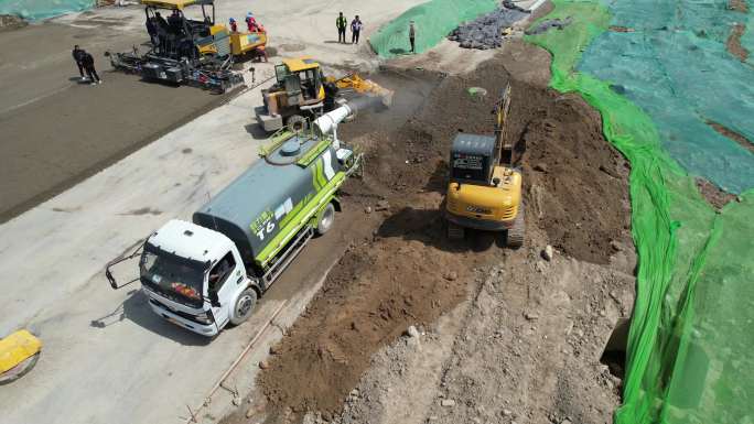 道路建设挖掘机压路机公路修路施工工地4K