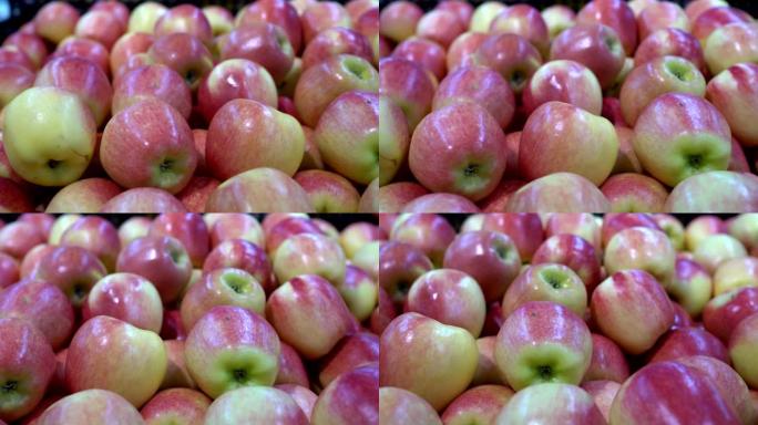 苹果特写。超市里的新鲜水果。