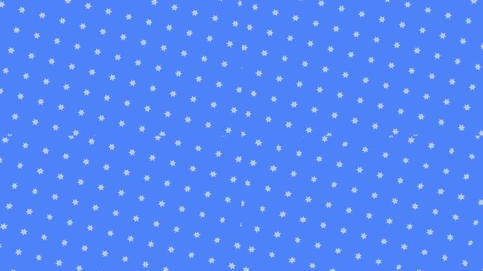 抽象的小可爱蓝色星星在黑色背景上旋转流动，无缝循环。动画。对角线行中的五个尖星移动和旋转。