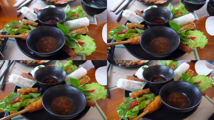 越南食物卷和烤虾球