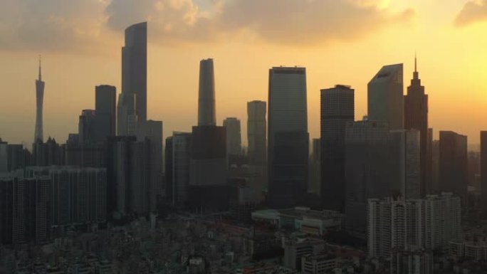 日落时间天空广州市中心区航空全景4k中国