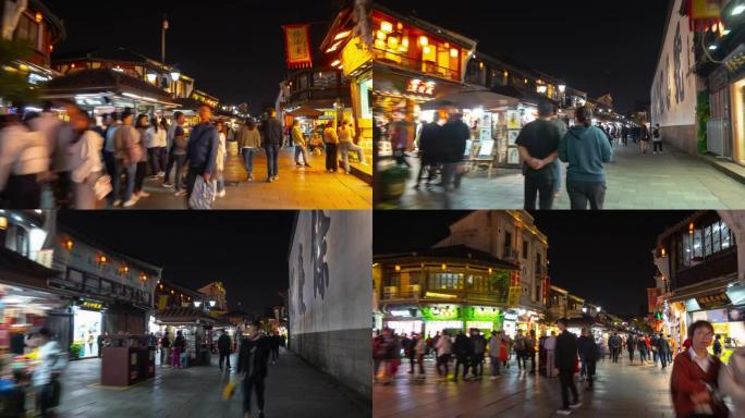 夜间照明杭州市著名步行购物街步行pov全景延时4k中国