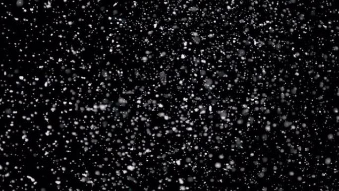 黑色背景上的降雪