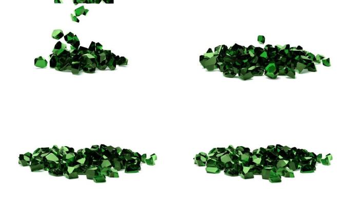 白色背景3D渲染上的一组祖母绿