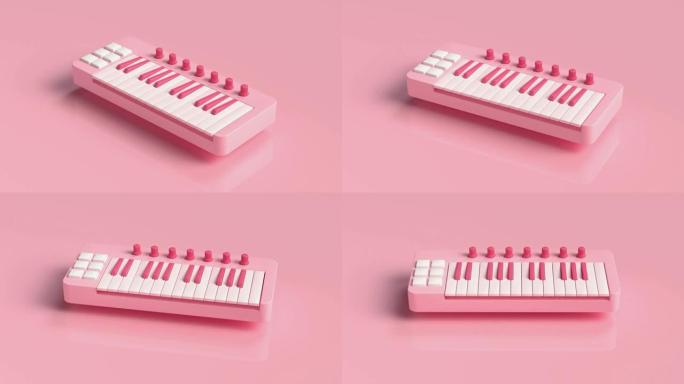 粉色迷你键盘钢琴卡通风格抽象运动3d渲染