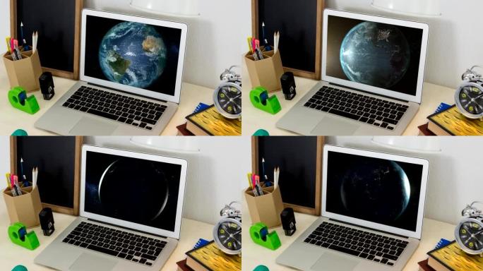 电脑屏幕上的地球仪旋转动画