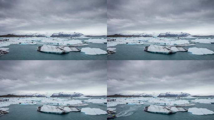 冰岛，Jokulsarlon泻湖，美丽的寒冷景观4k冰岛冰川泻湖湾的延时。4K Timelaspe