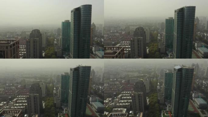 白天烟雾南京市中心空中全景4k中国