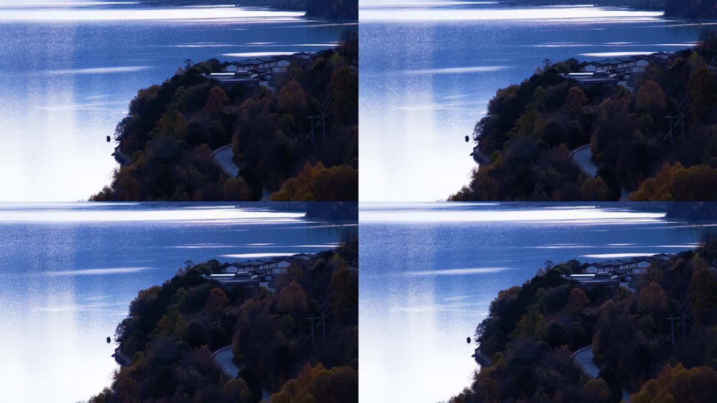 高原湖边美景 高原湖边村庄美景