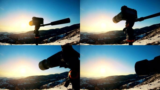 无反光镜相机拍摄冬季山顶景观的延时