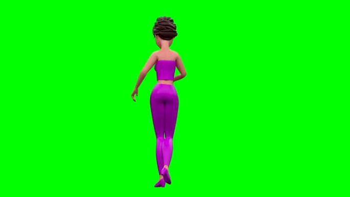 3D转粉红色的女人在绿色屏幕上的循环视图