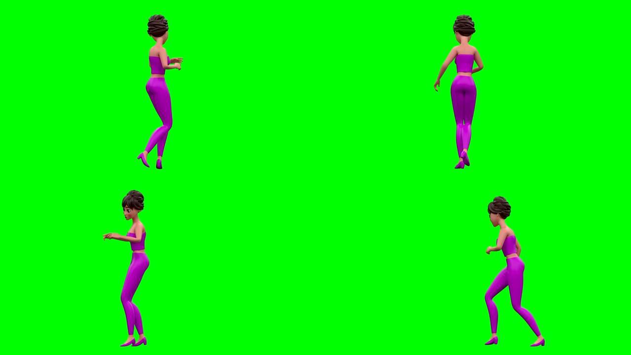 3D转粉红色的女人在绿色屏幕上的循环视图