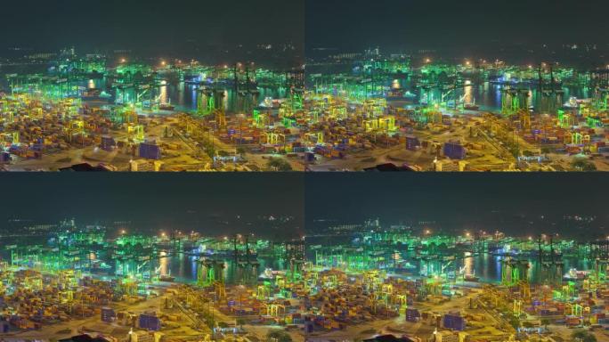 夜间照明新加坡著名工作港屋顶全景4k延时
