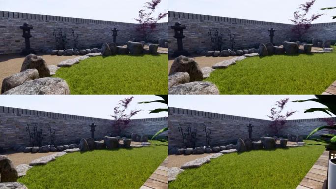 日本花园热带外观设计日本风格。3d渲染