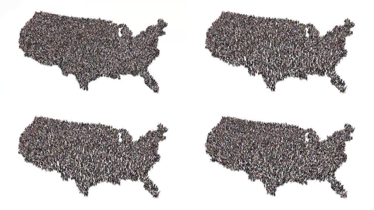 人们聚集并形成美国地图