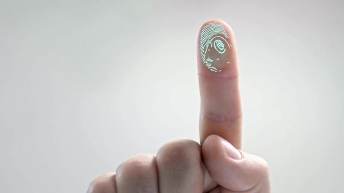 生物指纹扫描仪的数字处理。数字程序和指纹生物识别的安全扫描。