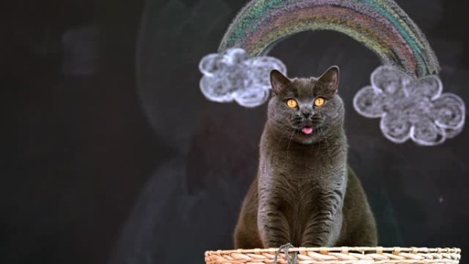 黑板上的新型冠状病毒肺炎彩虹独自会说话的宠物猫