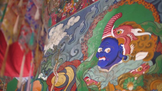 藏式传统建筑彩绘装饰 古建彩绘 墙绘壁画