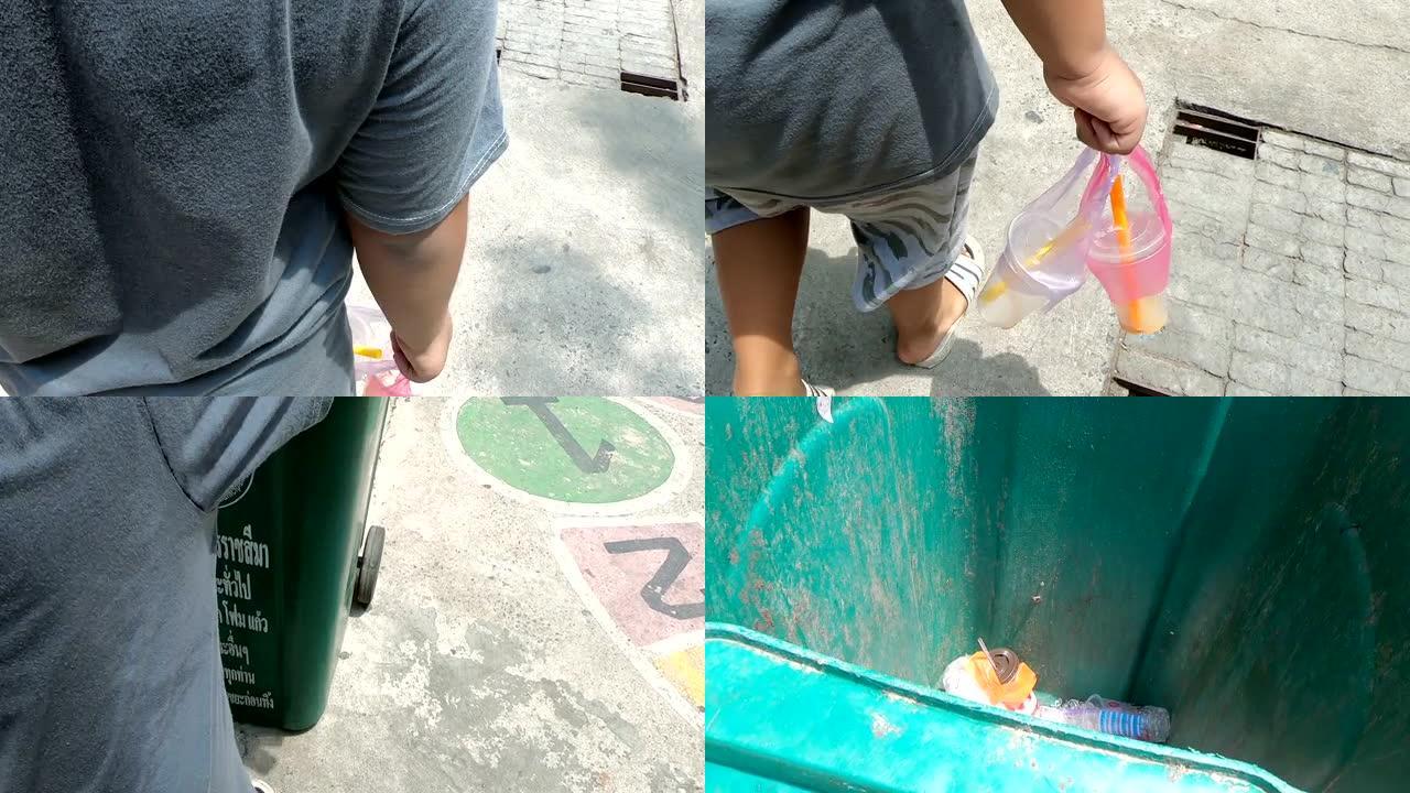 儿童扔进垃圾箱