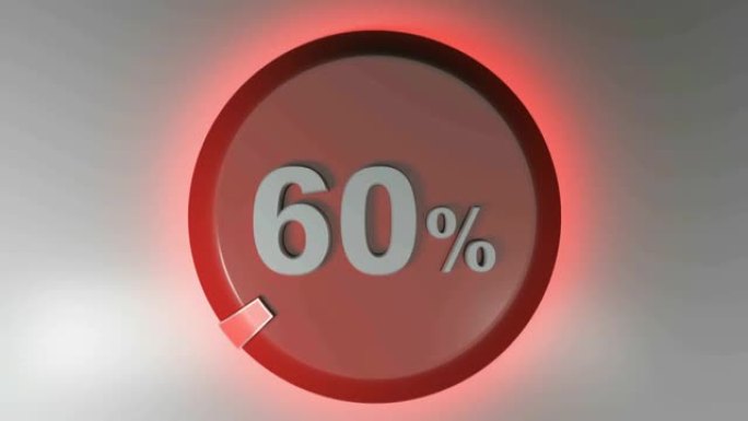 60% 红色圆圈标志与旋转光标-3D渲染视频剪辑
