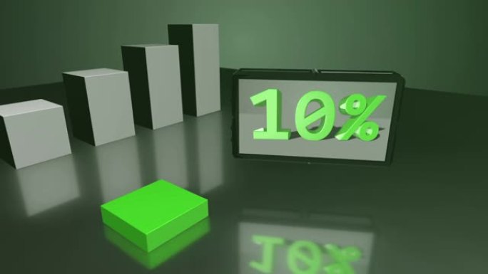 绿色3D条形图增长，屏幕高达24%