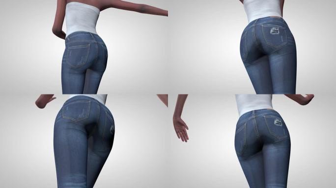 牛仔裤里漂亮的女性屁股。3D渲染。