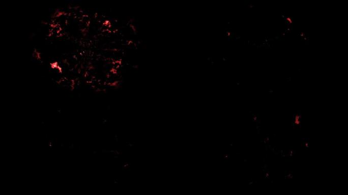 黑色背景上的动态红色冲击波或霓虹色火波动画，全1080高清分辨率。抽象叠加背景动画。