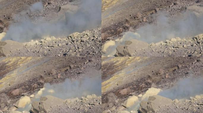 火山气体通过Vulcano岛Fossa火山口的喷气孔排出。蒸表面。利帕里群岛。意大利西西里岛。特写