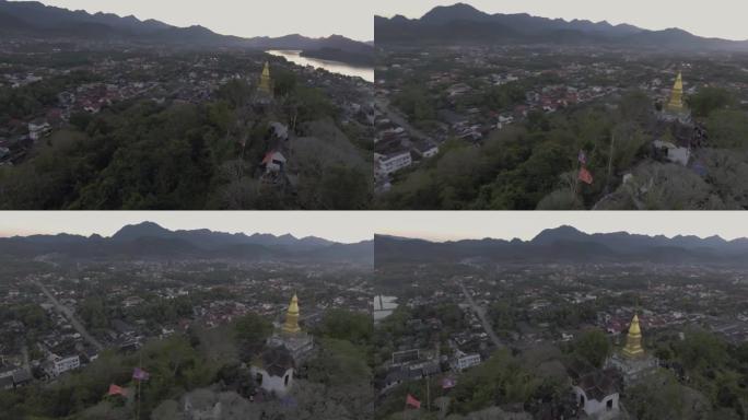 老挝琅勃拉邦古都的神殿无人机航拍