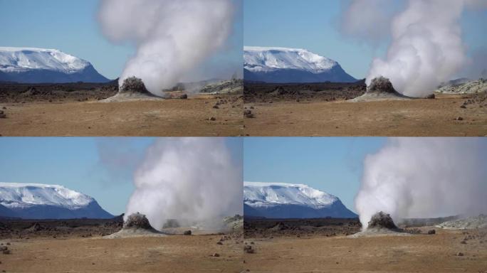 冰岛Hverir Myvatn地热区，带间歇泉、泥浆池和蒸汽喷气孔