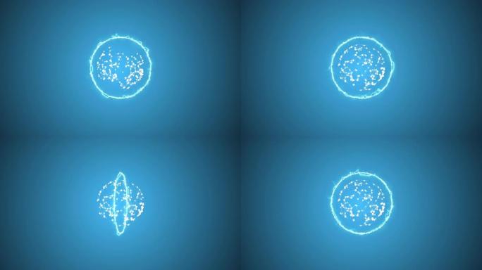 摘要人类细胞或胚胎，膜看起来像闪电圈在蓝色背景上旋转。