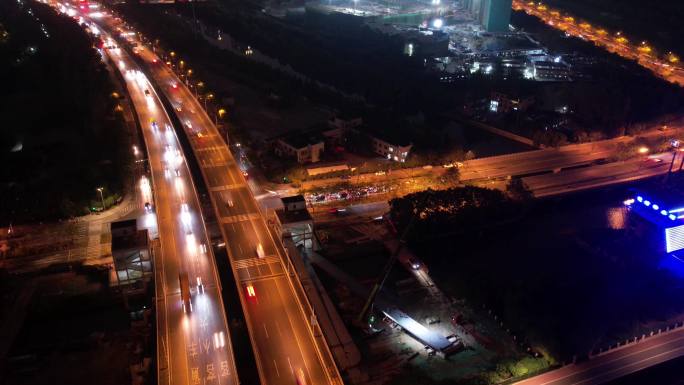 杭州钱塘江江东大桥汽车车辆车流夜景延时摄