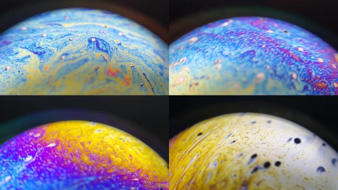 彩虹泡泡泡泡彩色肥皂泡球的美丽微距摄影