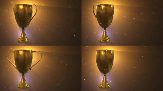 带灯的3D奖杯金杯素材右侧留白颁奖典礼