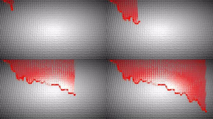 红色图表随着经济衰退或金融危机3d动画在图表上向下移动