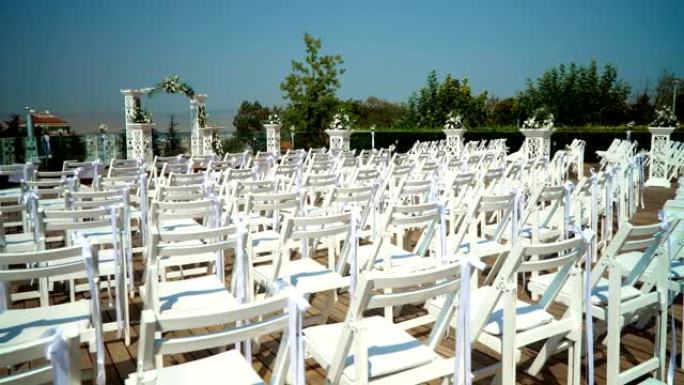 婚礼设置婚礼现场布置白色凳子视频素材