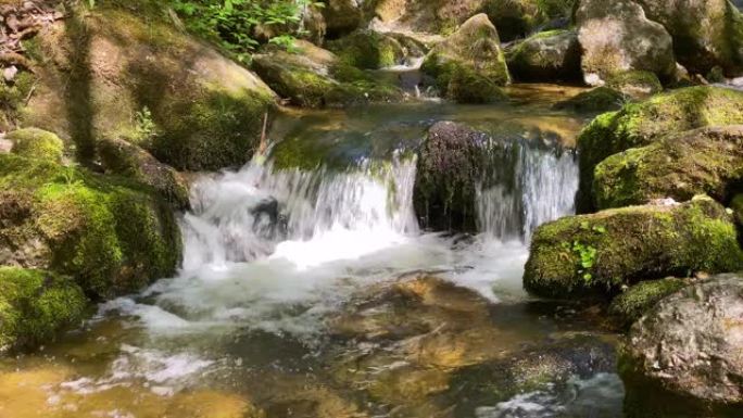 穿过森林的山涧森林海氧吧瀑布溪流水