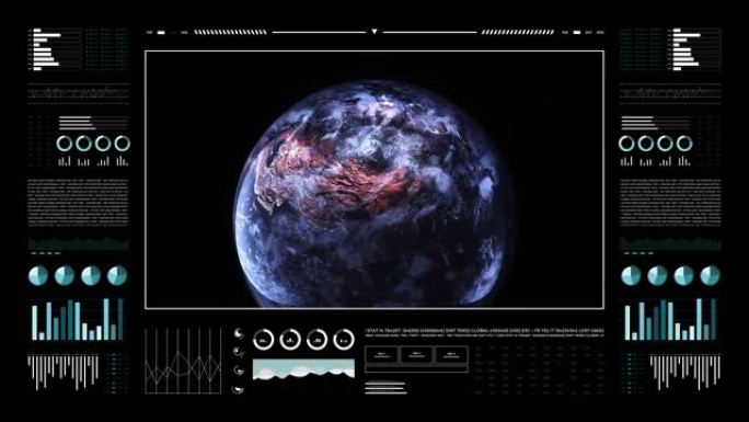 分析显示上的地球。3d地球动画。世界数据技术HUD接口4k。