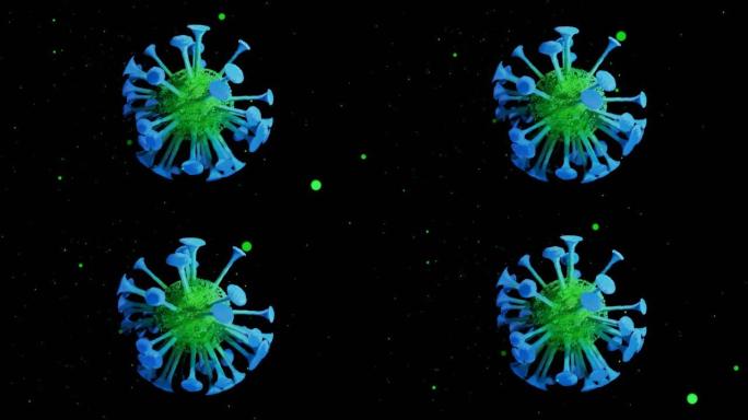 特写冠状病毒型新型冠状病毒肺炎、h1n1、禽流感或猪流感在病毒的流体3d表示中平滑移动，作为微生物微