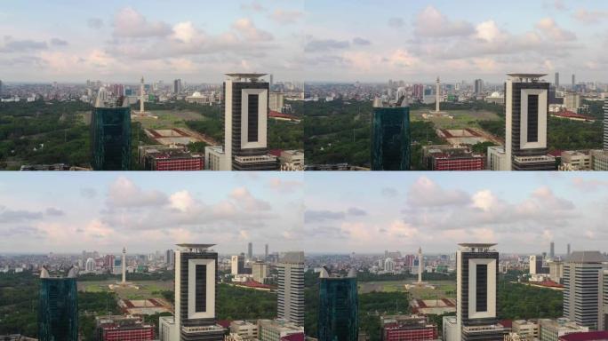 白天雅加达市中心著名的纪念碑广场交通街道航拍4k印尼全景