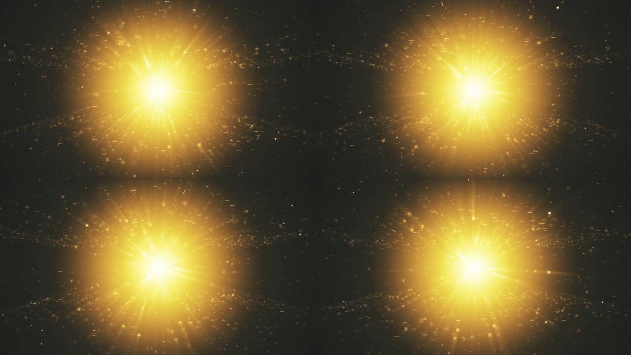 3d写实动画，金色发光星星背景
