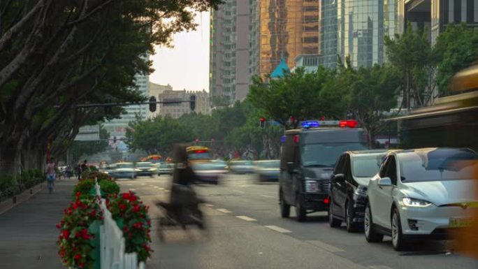 晚间时间广州市中心繁忙的交通街道延时全景4k中国
