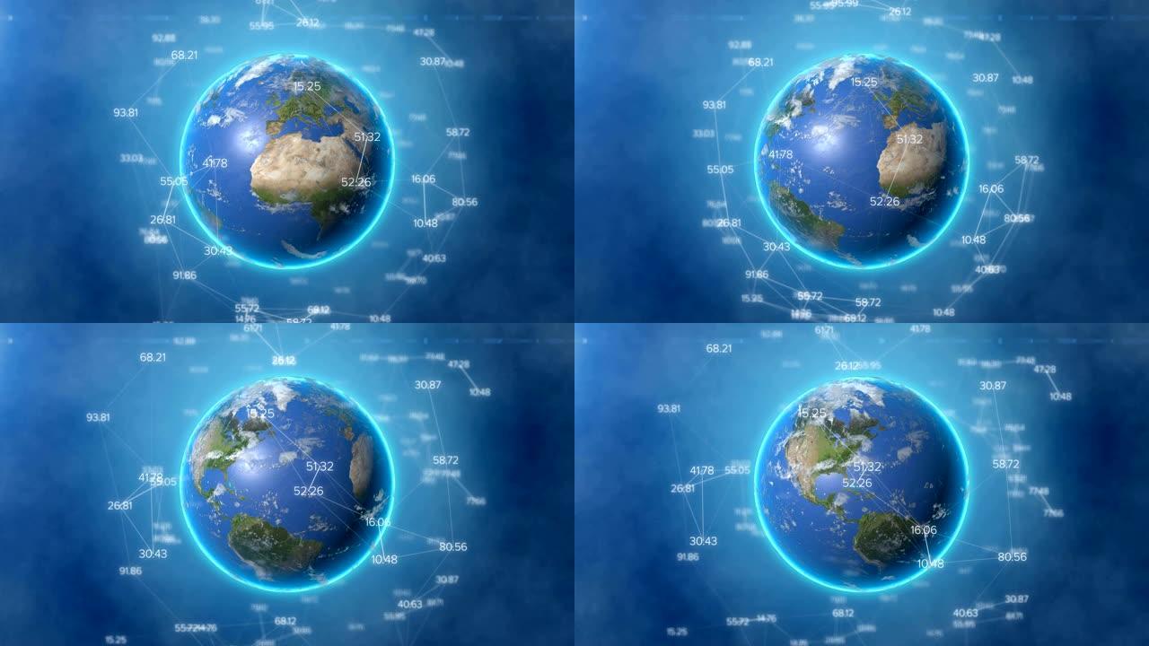 地球地球周围有数字云。大数据概念